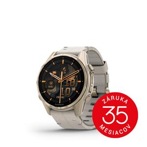 fenix 8 - 43mm, AMOLED, Sapphire, Soft Gold Stainless Steel, Fog Gray Leather band